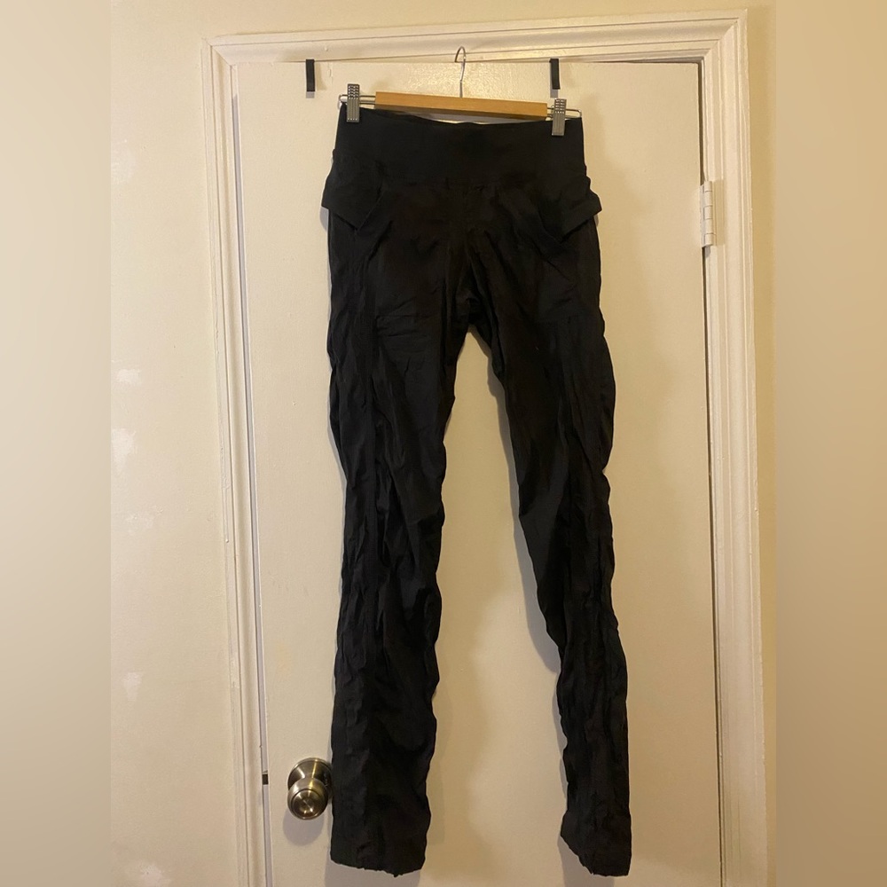 LULULEMON ruched black pants small black nylon Coolmax fabric